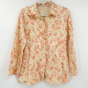 J. Jill Womens Beachy 100% Linen Button Down Floral‎ Print Shirt Size S Petite